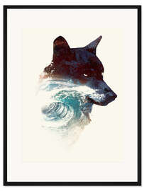 Gerahmter Kunstdruck Wolf und Welle