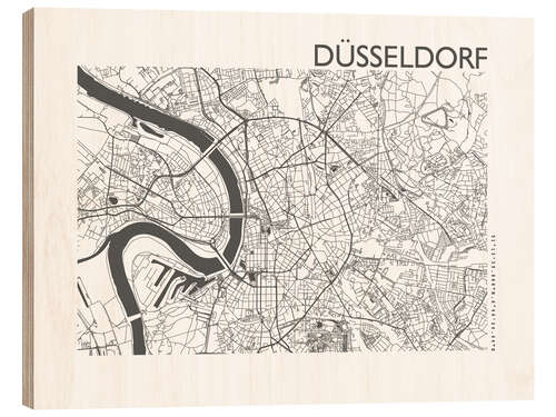 Wood print City map of Dusseldorf III