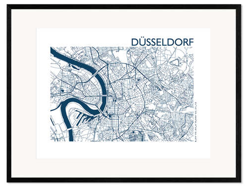 Impresión de arte enmarcada Mapa de la ciudad de Dusseldorf II