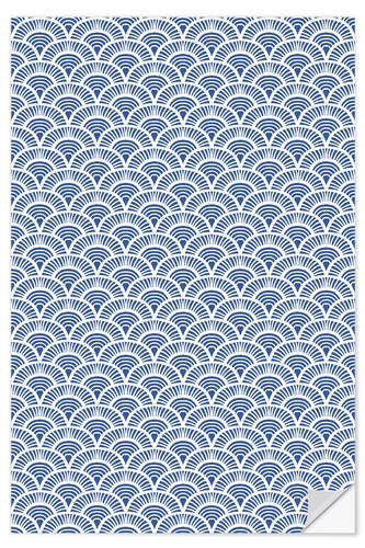 Selvklebende plakat Fish scales pattern in blue