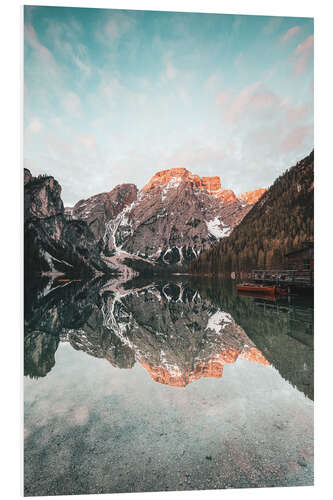 Tableau en PVC Sunrise at the braies lake