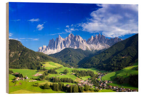 Holzbild Sommer in Südtirol mit Geisler Gruppe