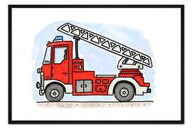Gerahmter Kunstdruck Hugos Feuerwehrleiterwagen
