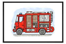 Gerahmter Kunstdruck Hugos Feuerwehr Einsatzwagen