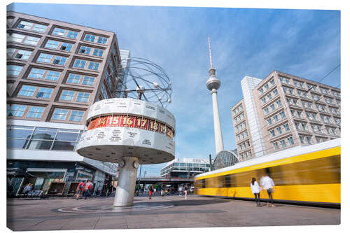 Leinwandbild Weltzeituhr und Fernsehturm am Alexanderplatz in Berlin