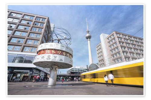 Poster World clock and TV tower at Alexanderplatz in Berlin