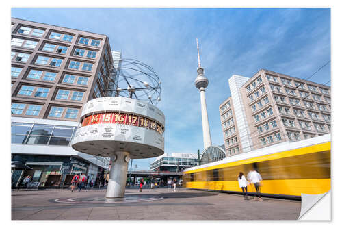 Selvklæbende plakat World clock and TV tower at Alexanderplatz in Berlin