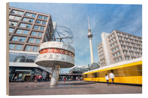 Holzbild Weltzeituhr und Fernsehturm am Alexanderplatz in Berlin