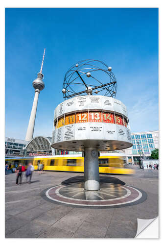 Selvklæbende plakat World Clock and TV Tower at Alexanderplatz in Berlin, Germany