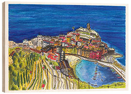 Wood print View to Vernazza