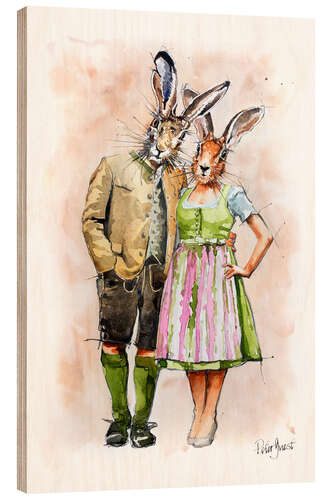 Wood print Oktoberfest rabbits