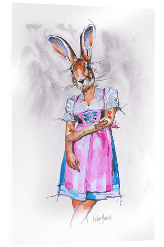 Acrylic print Rabbit girl in dirndl