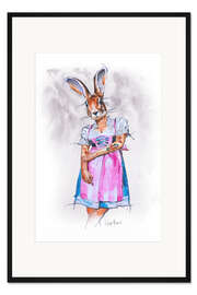 Gerahmter Kunstdruck Hasenmädchen im Dirndl