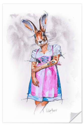 Sticker mural Lapine en robe rose