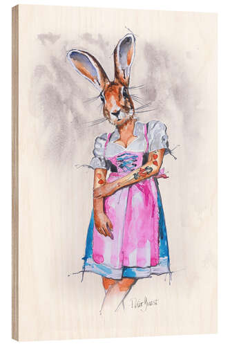 Wood print Rabbit girl in dirndl