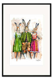 Gerahmter Kunstdruck Hasenkerl mit Hasenmädels