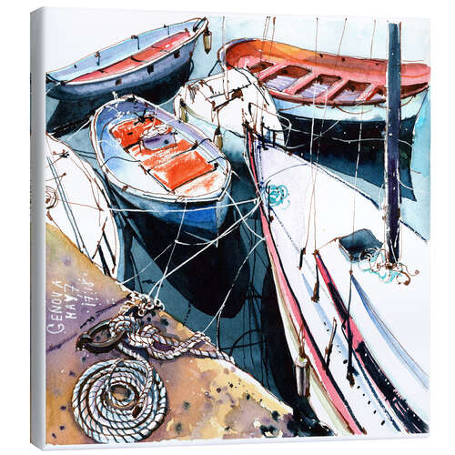 Lienzo Harbour barcos en Génova, Italia