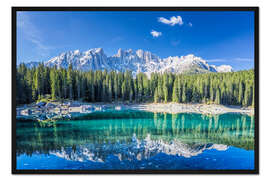Gerahmter Kunstdruck Karersee mit Latemar Gebirgskette, Dolomiten, Italien