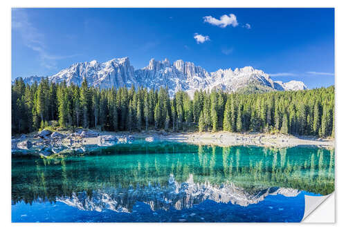 Sticker mural Lac de Carezza et montagnes du Latemar