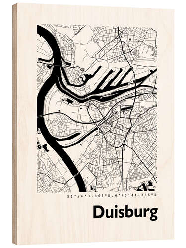 Wood print City map of Duisburg