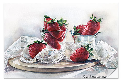 Selvklebende plakat Strawberries and lace