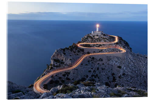 Acrylglasbild Lichtspur zum Leuchtturm am Cap Formentor, Mallorca