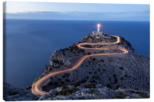 Lerretsbilde Light trail to the lighthouse at Cap Formentor, Mallorca