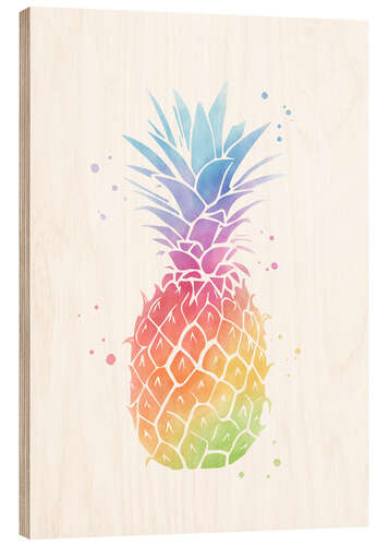 Wood print Rainbow Pineapple