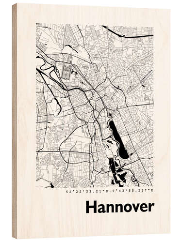 Stampa su legno Mappa della città di Hannover