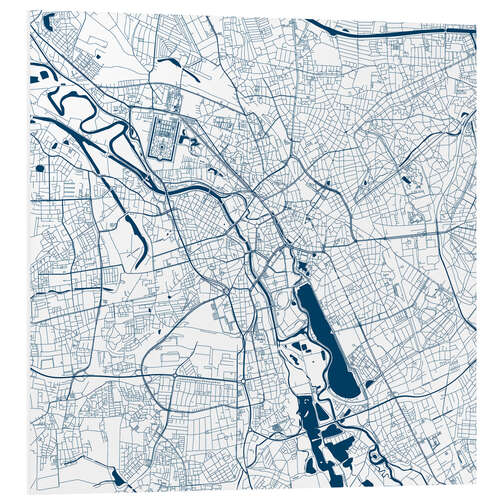 Tableau en PVC City map of Hannover, blue