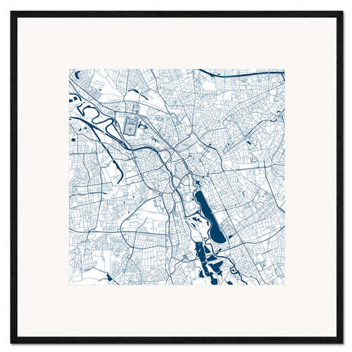 Kunsttryk i ramme City map of Hannover, blue