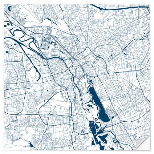 Naklejka na ścianę City map of Hannover, blue