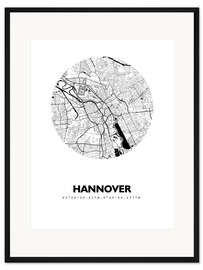 Gerahmter Kunstdruck Stadtplan von Hannover, Kreis