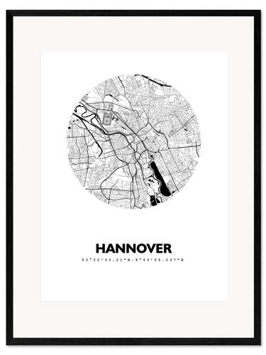Inramat konsttryck City map of Hannover, circle
