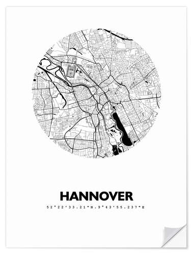 Sticker mural City map of Hannover, circle