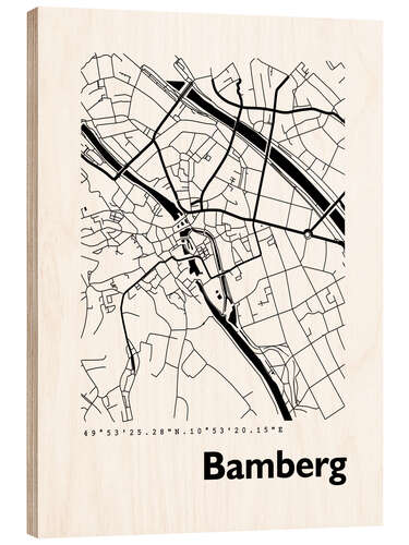 Wood print City map of Bamberg