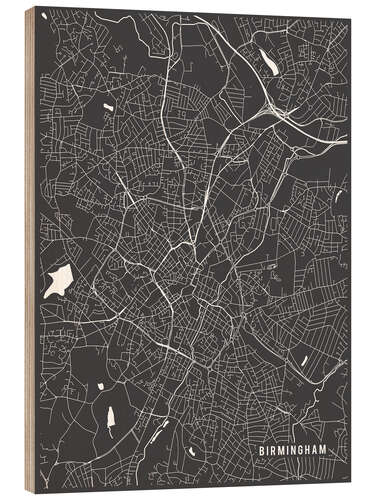 Wood print Birmingham England Map