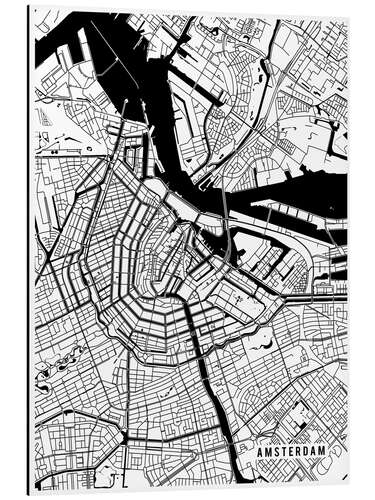 Print på aluminium Amsterdam Netherlands Map II