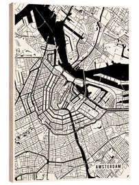 Wood print Amsterdam Netherlands Map II