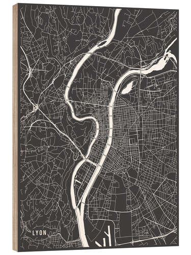 Tableau en bois Lyon France Map