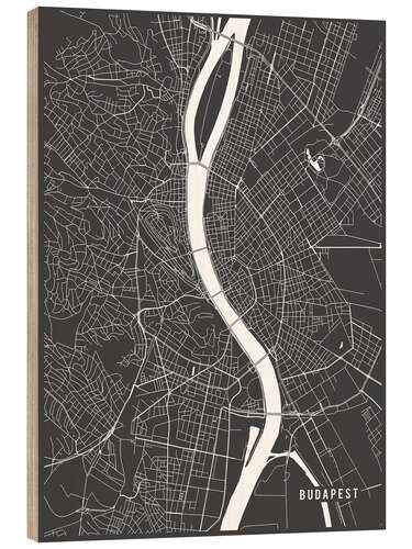 Wood print Budapest Hungary Map