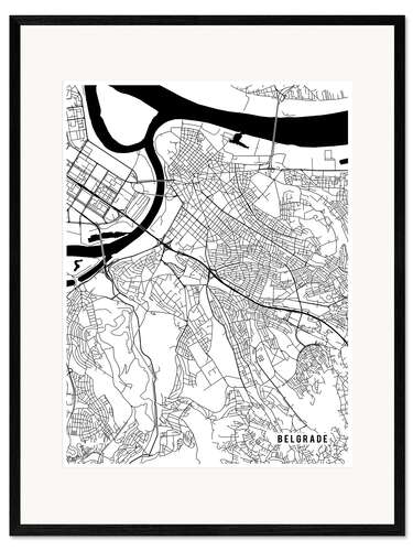 Innrammet kunsttrykk Belgrade Serbia Map I