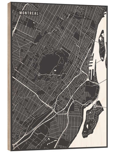 Wood print Montreal Canada Map