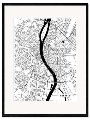 Innrammet kunsttrykk Budapest Hungary Map