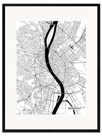 Ingelijste kunstdruk Budapest Hungary Map