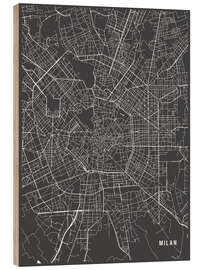 Wood print Milan Italy Map