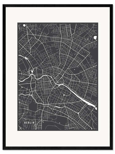 Ingelijste kunstdruk Berlin, Germany Map I