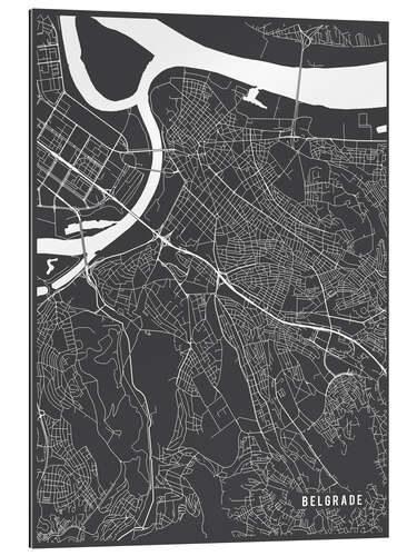 Quadro em plexi-alumínio Belgrade Serbia Map II