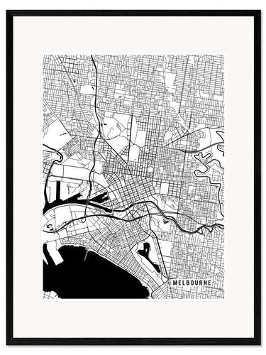 Inramat konsttryck Melbourne Australia Map