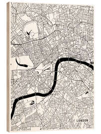 Wood print London England Map